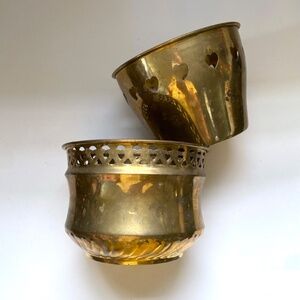 Vintage pair of brass planters heart piercing